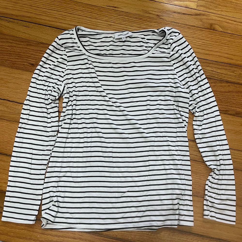 Motherhood Maternity Black and White Striped Long Sleeve Top. Size XL